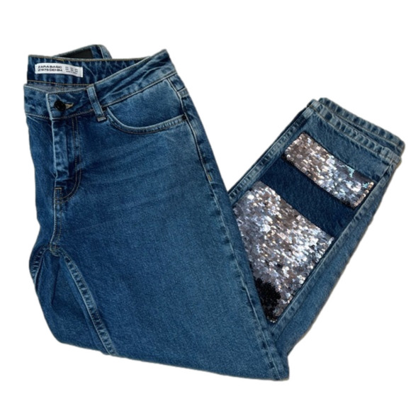 Zara Basics Z1975 Denim - Crop with Reversible Sequins - Size 2 - Picture 7 of 7